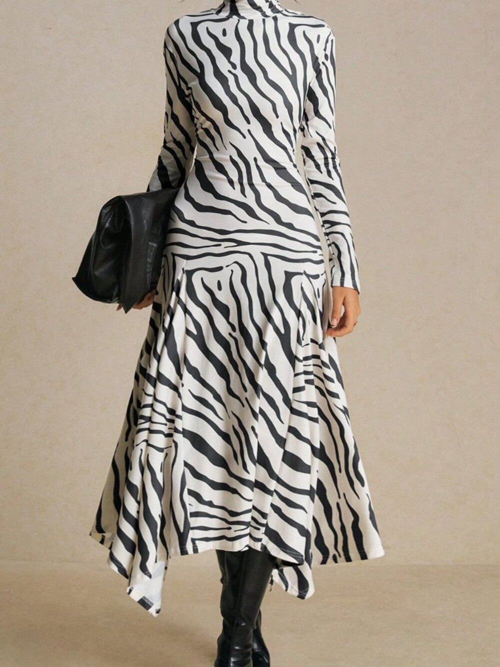 Apricot Elegant Women's Zebra Print Dress